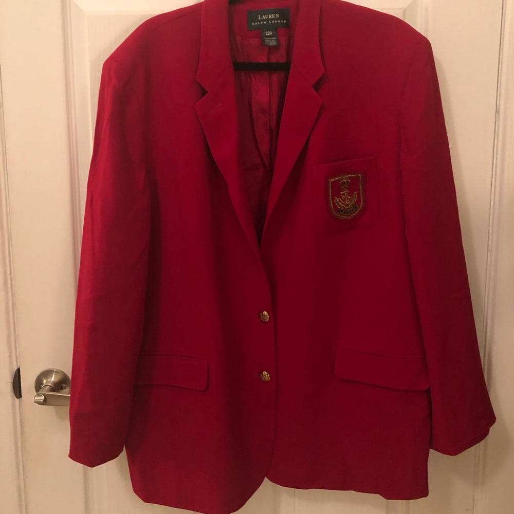 RALPH LAUREN classic red crested wool blazer, size 22W, never worn